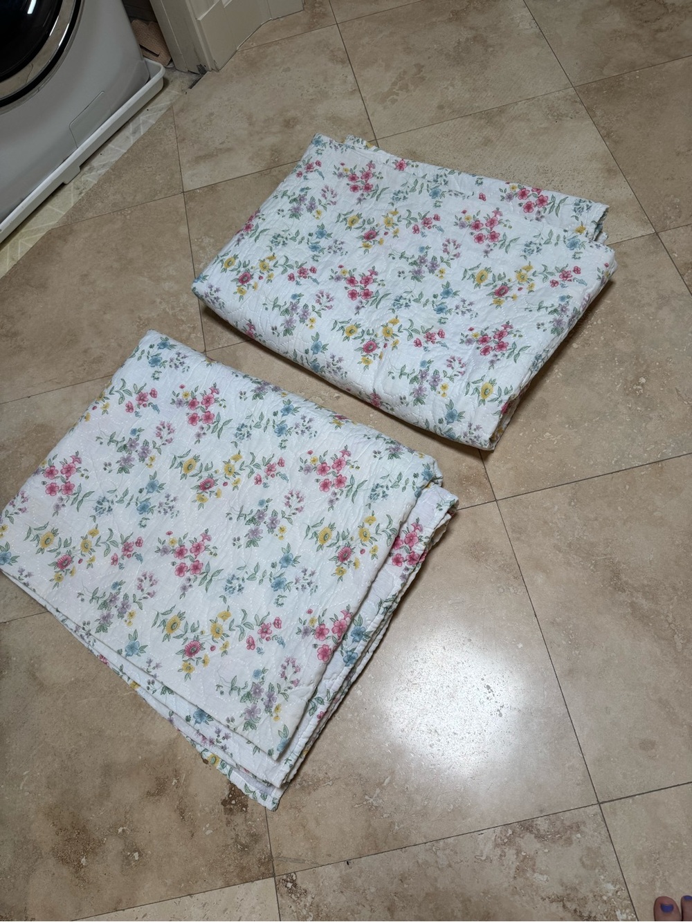 Pair of Vintage Cannon Twin Quilted Bedspreads - Calico Floral Print, USA